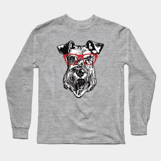 Cool Schnauzer Nerd with Red Glasses Long Sleeve T-Shirt